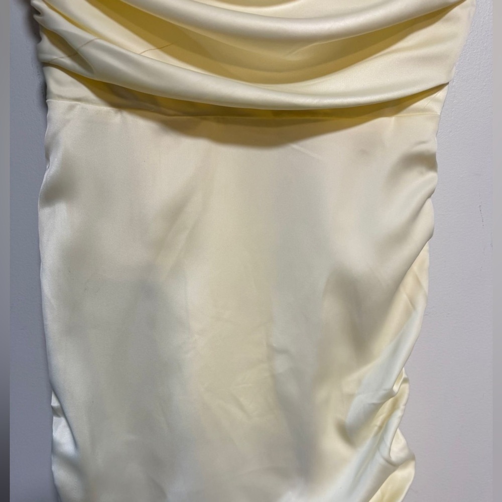 Oh Polly Satin Cowl Ruched Mini Dress – Oyster White (Size 10) - Picture 8 of 13